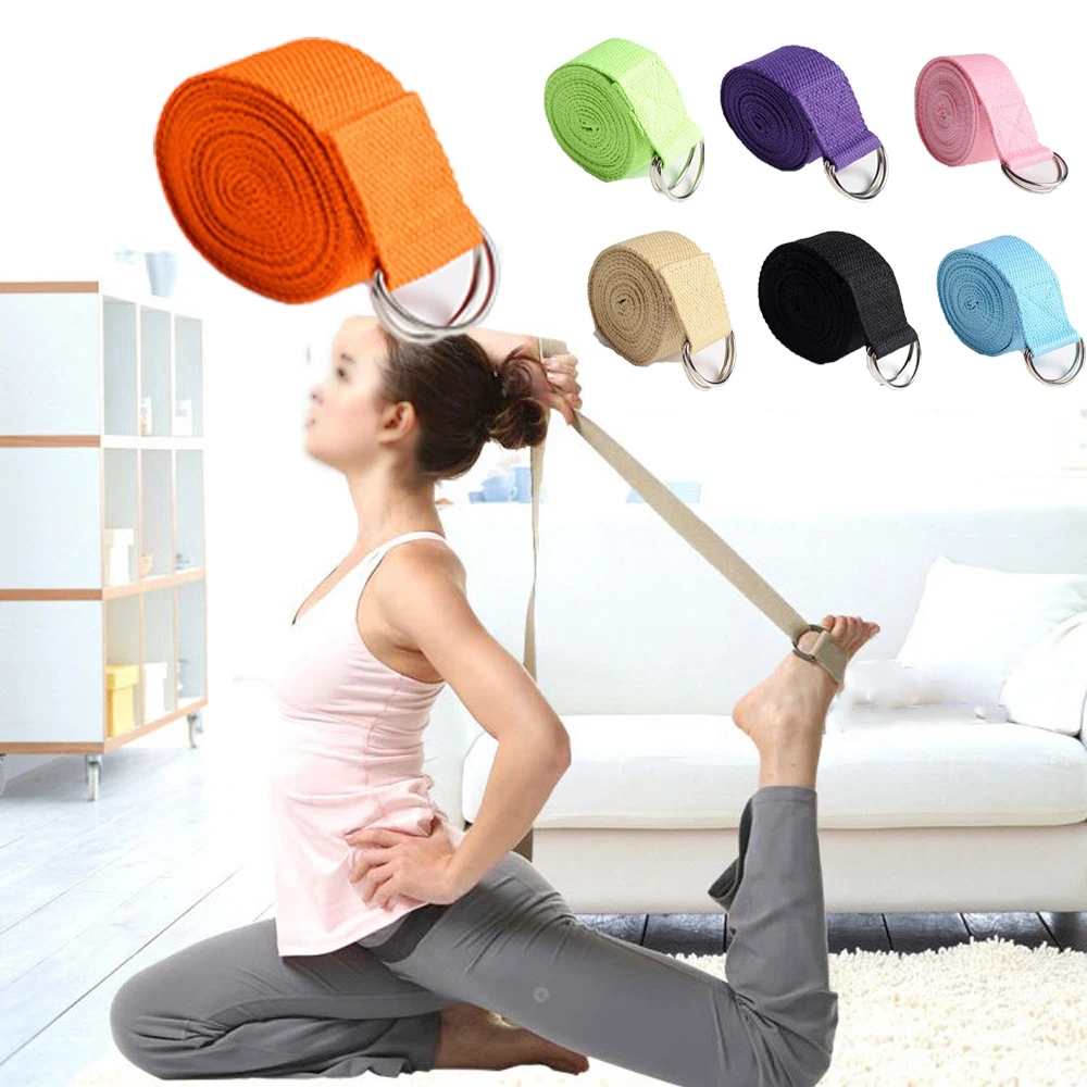 1Pc Yoga Strap For Yoga Pilates Ballet Dance With Adjustable D-Ring Buckle Cotton Belt For Fitness Daily Stretching Black