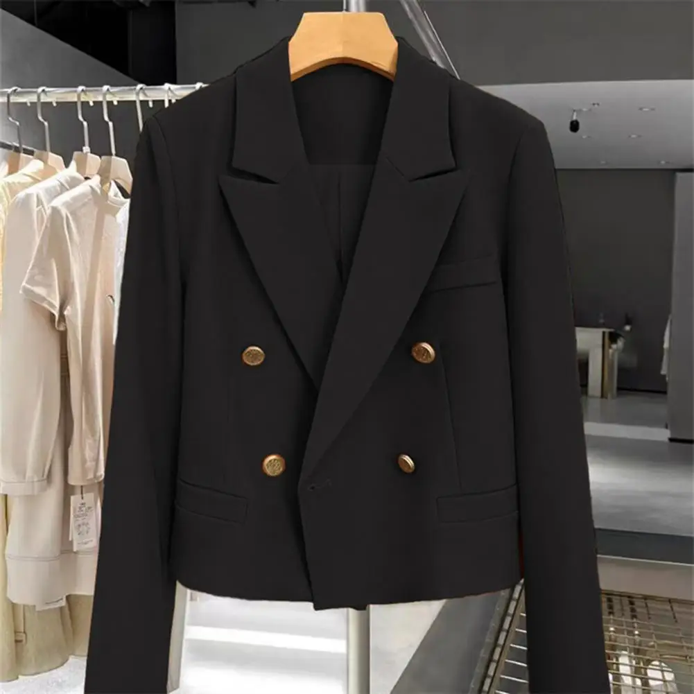 

Women Suit Coat Elegant Women's Double-breasted Business Coat Formal Office Suit Jacket Solid Color Turn-down Collar for Work