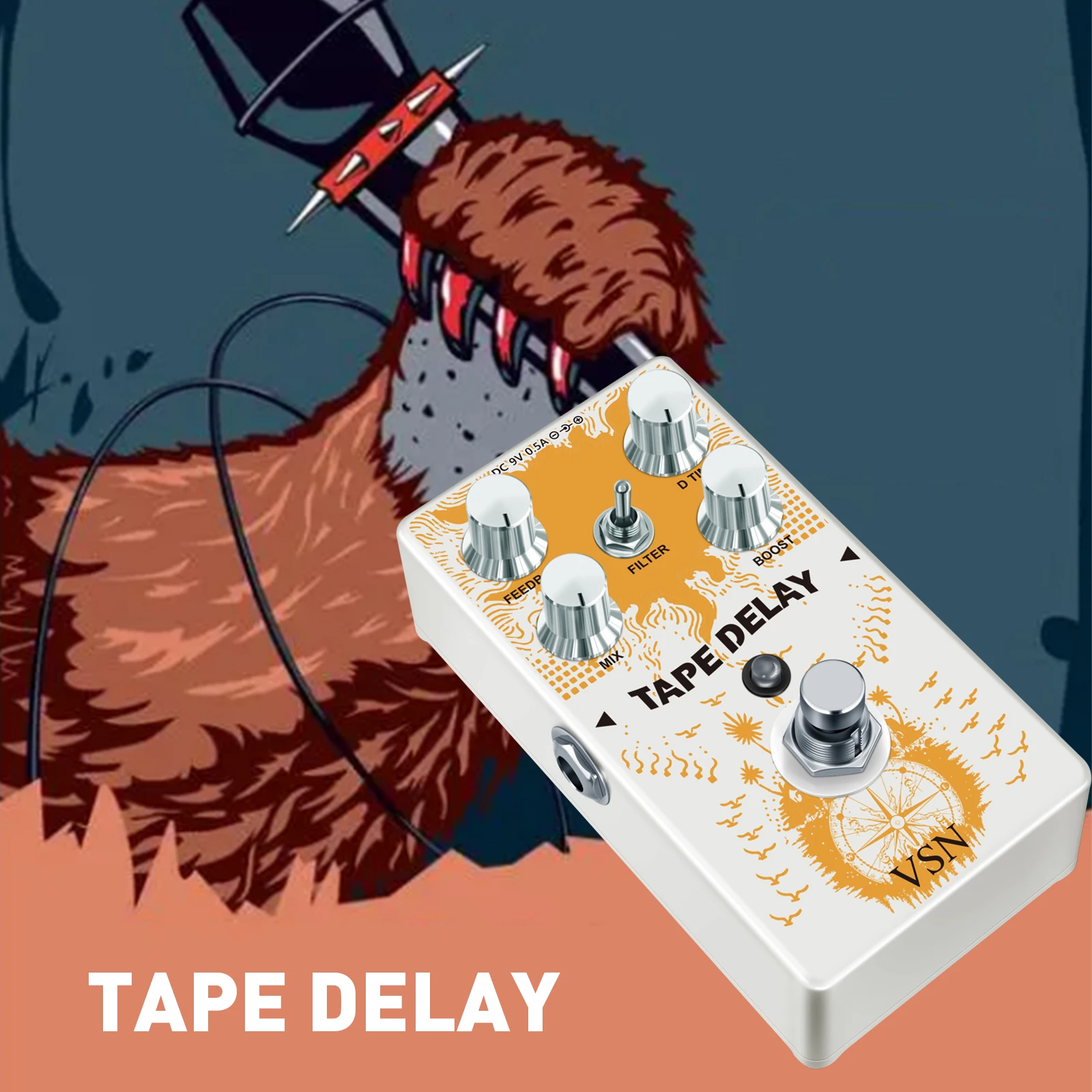 VSN Tape Delay Guitar Effect Pedal with Reverb Boost Effect