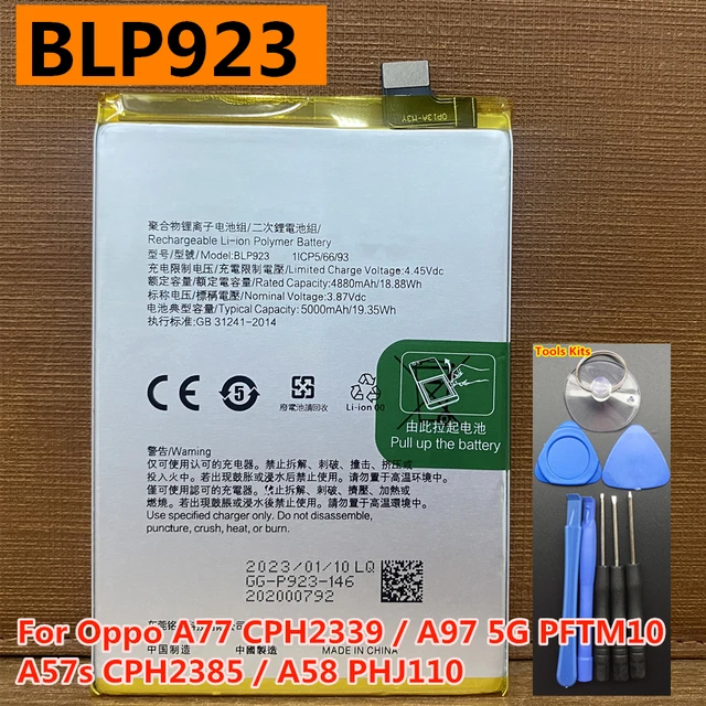 Batería Interna Compatible Para OPPO A77 5G / A57 5G / A57S / A78 5G - Capacidad 5000 MAh, Referencia BLP923