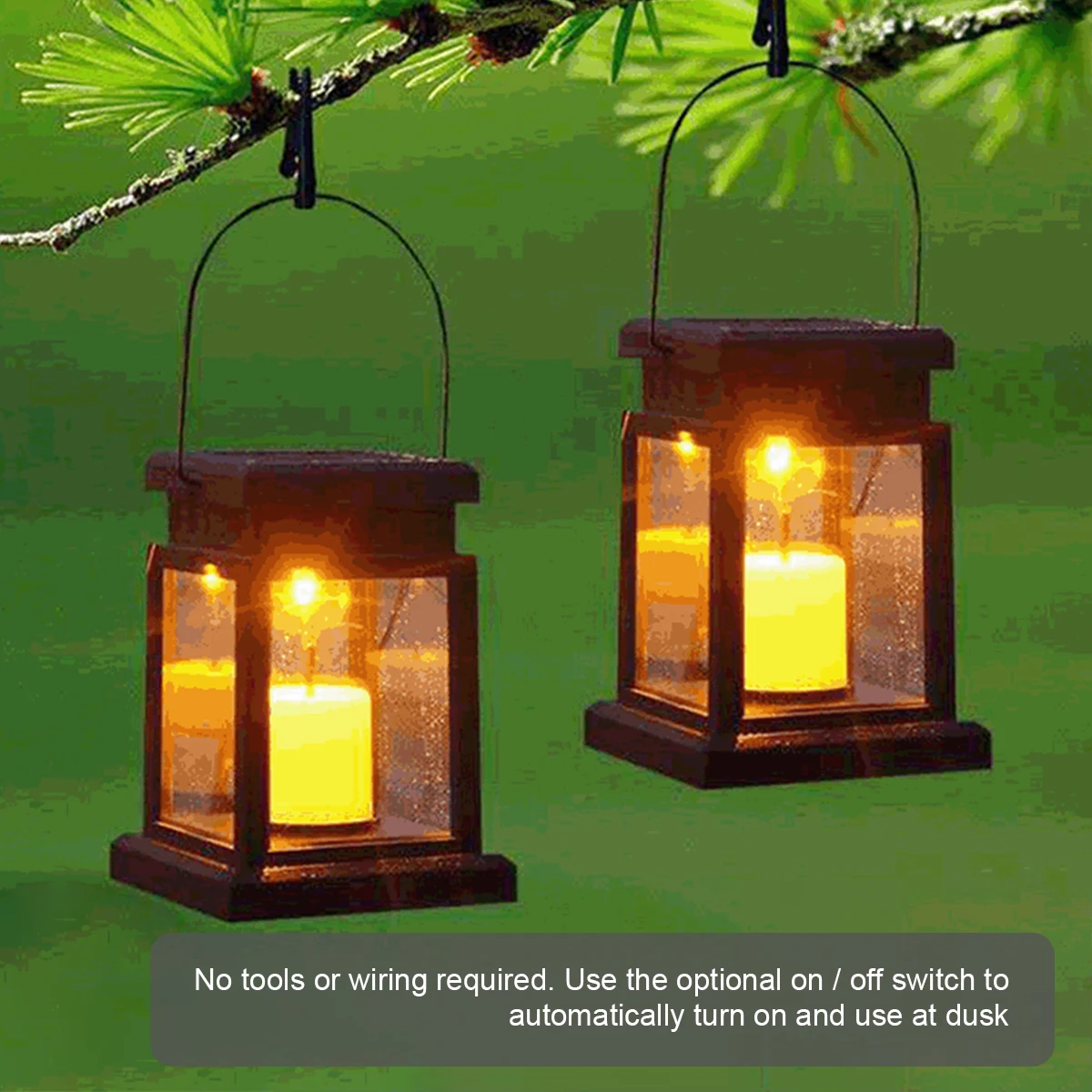 Outdoor Solar Candle Lantern Outdoor LED Solar Lantern IP44 Waterproof Hanging Lantern Light Auto ON/OFF Solar Landscape Light