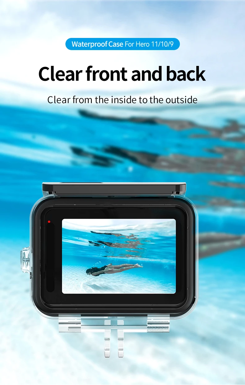 TELESIN 60M Waterproof Case Underwater Tempered Glass Lens Diving Housing Cover