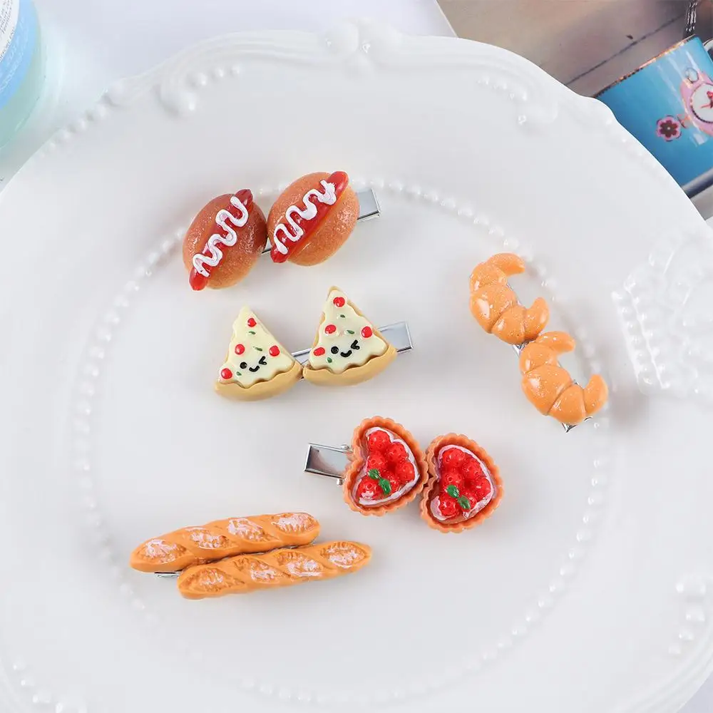 Cute Funny Pizza Croissant Hot Dog Simulated Food Korean Barrettes BB Hairpins Women Hair Clips Duckbill Side Clips