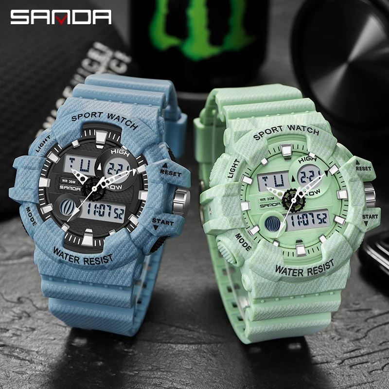 SANDA Dual Display Multi Function Watches Men Outdoor Sports Watch 2023 New Trendy Design Luminous Waterproof Clock Reloj Hombre