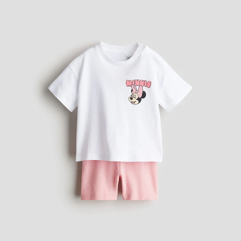Cute Print Tees Solid Color Shorts Yellow Outfits 2025 Summer Clothing Print TShirt +Shorts Kids New Design Short Sleeve Suits 2
