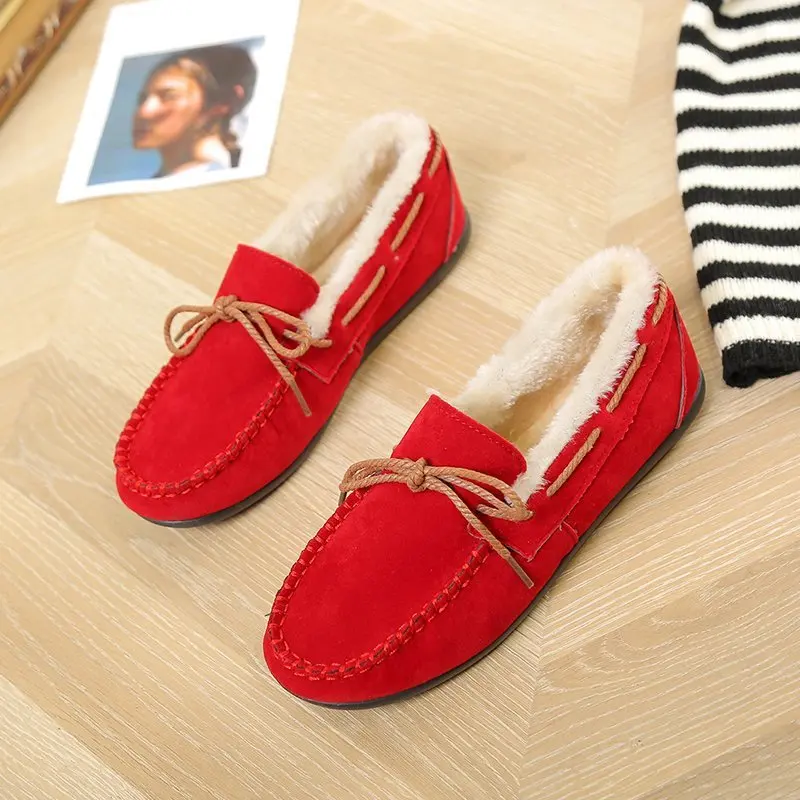 Women Shoes Winter Women Shoes Slip-On Flat Shoes Casual Comfortable Loafers Warm Plush Moccasins Lady Cotton Plus Size