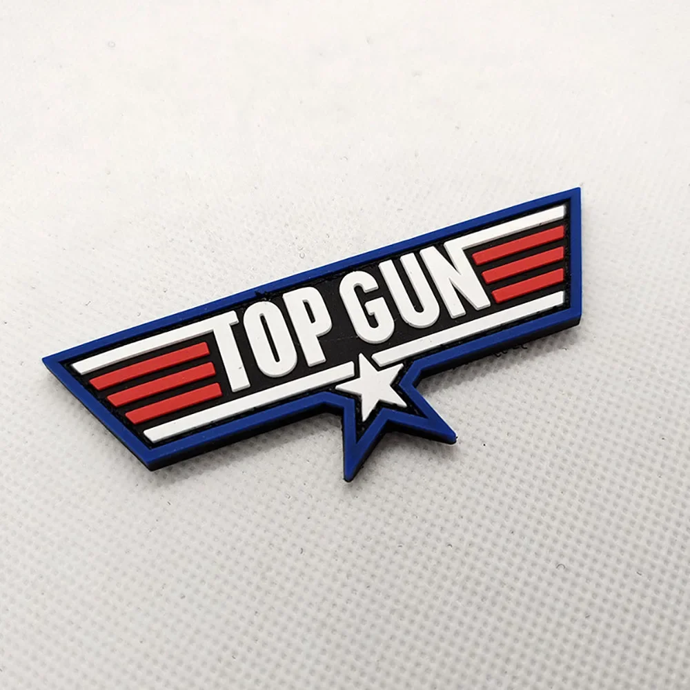 Top Gun Pilot Badge Tactical Morale Badge American Flag PVC Hook and Loop Patches Backpack Decorative Sticker