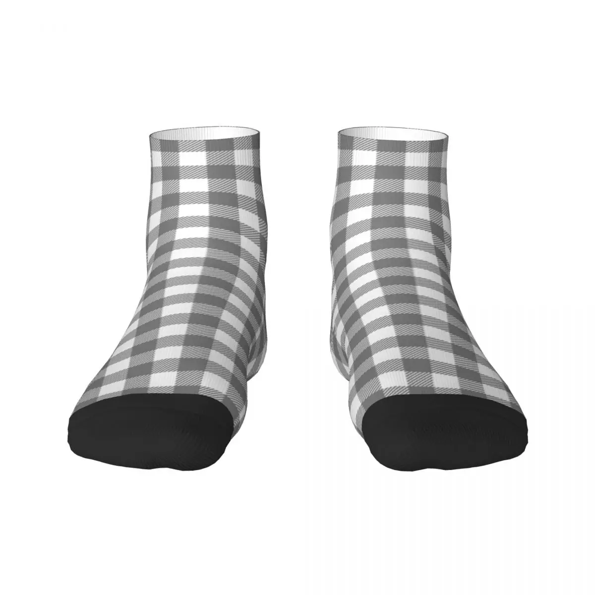 

Cool Men's Plaid Gray White Gingham Dress Socks Unisex Warm Breathbale 3D Print Check Pattern Crew Socks