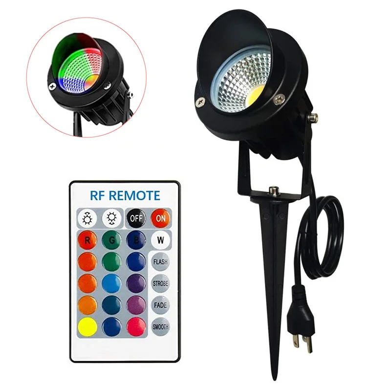 

10W Outdoor RGB Garden Lamp Waterproof LED Lawn Light With Remote Control Spike Spotlight For Landscape Tree Holiday Lighting