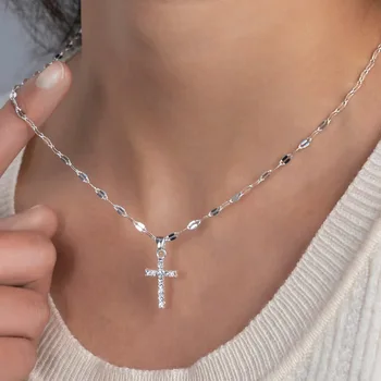 Punk Hip Hop Full Crystal Cross Pendant Necklace For Women Men Jewelry 2025 Trending New Fashion Luxury Necklaces Colar Kolye