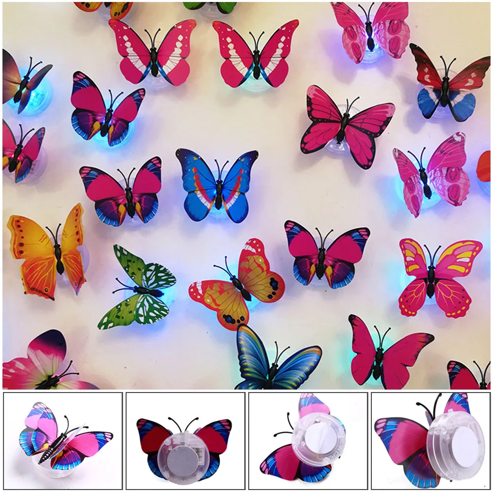 6pcs/set Led Colorful Glowing Butterfly Decals With Color Changing Effect  Night Lights For Wall Decoration