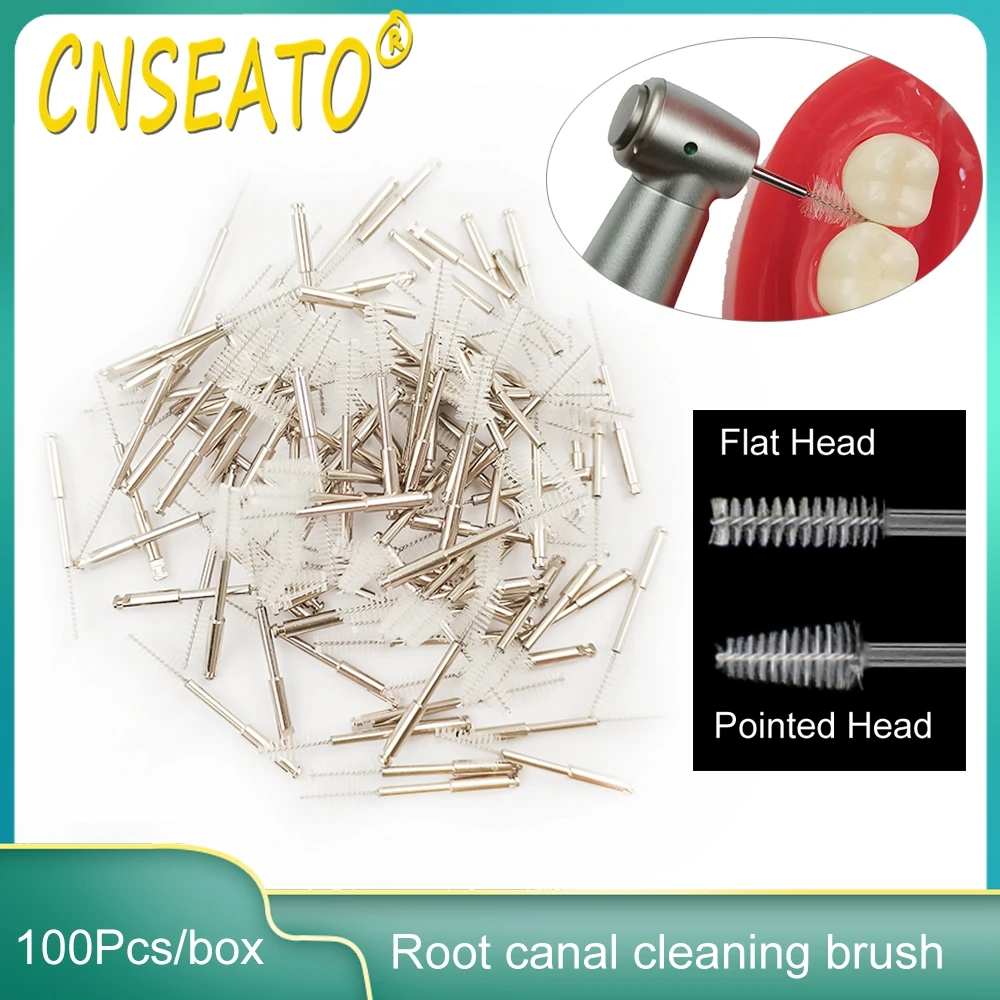 

100Pcs Dental Lab Root Canal Cleaning Brush Pointed Head Flat Head Clean Tooth Interdental Dentist Tools RA Shank Teeth Clean