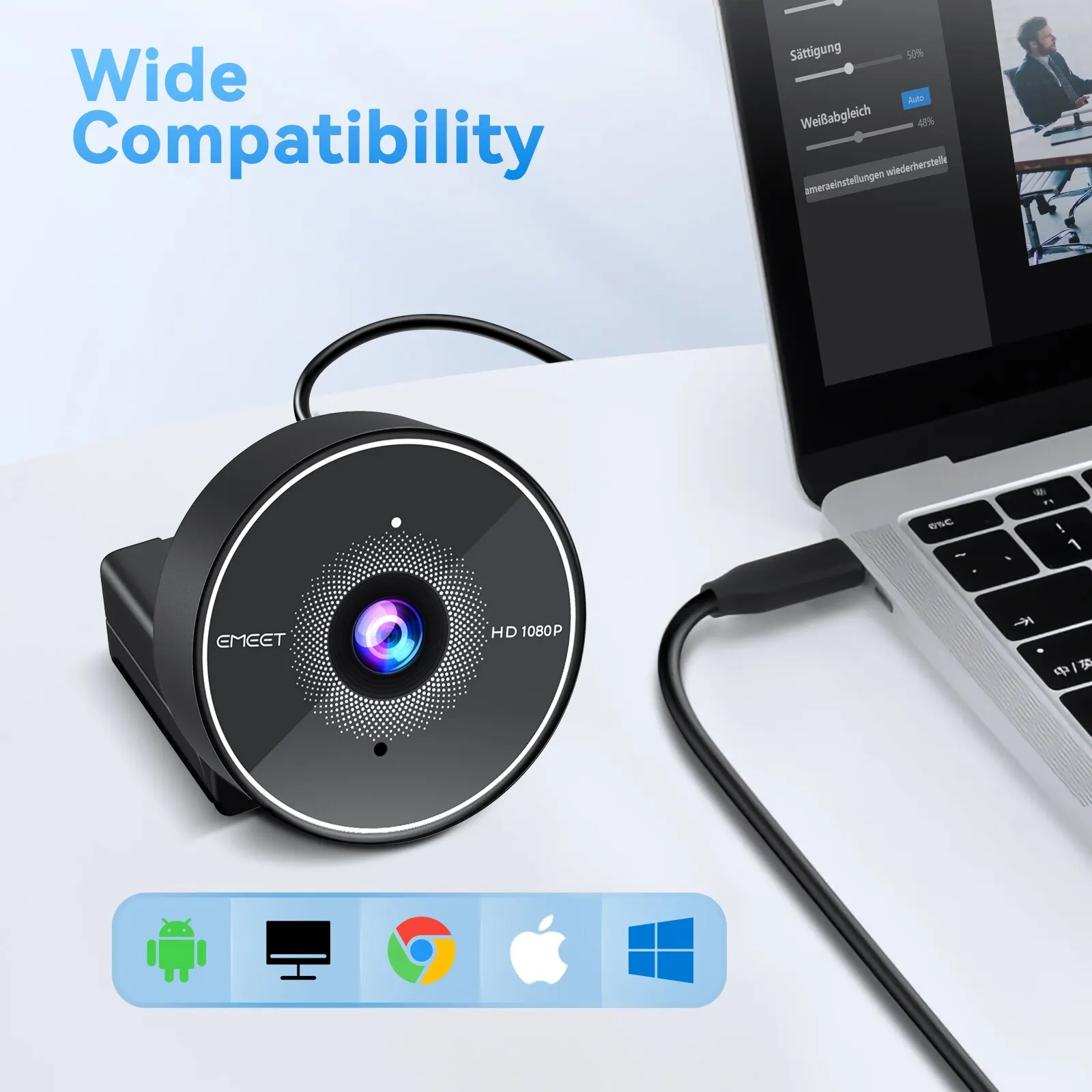 PC Webcam 1080P Web Camera Noise-Canceling Microphone USB for Computer Meeting Online Classes YouTube