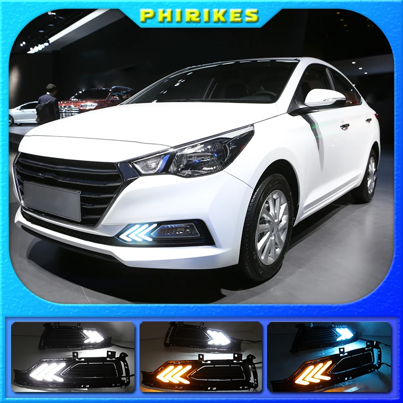 

For Hyundai verna RV 2016-2018 LED DRL daytime running light with dim control yellow turn signal blue night light