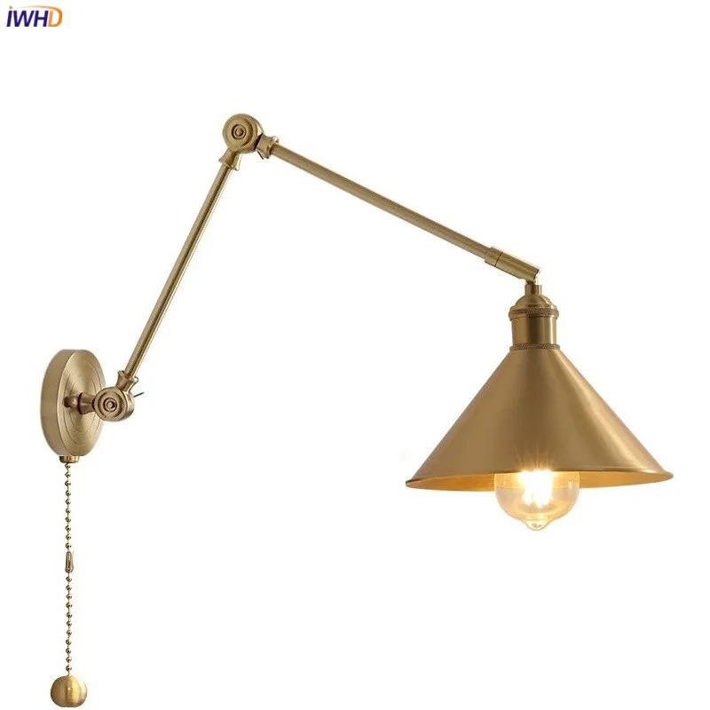 

IWHD Nordic Modern Copper Wall Lamps Sconce Home Indoor Lighting Bedroom Living Room Stair Light Adjustable Applique Murale LED
