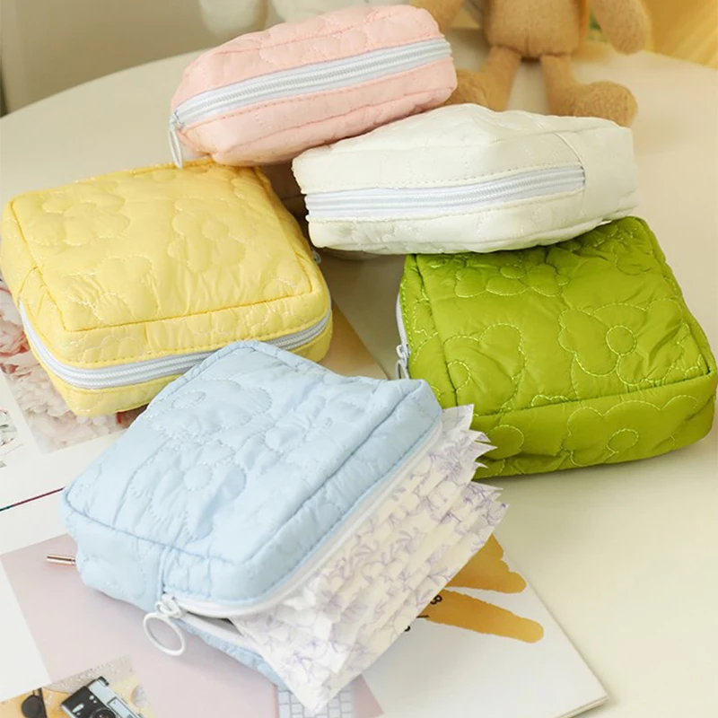 

Simple Mini Square Women Storage Bags Sweet Cute Flower Ladies Cosmetic Bag Fashion Solid Color Female Change Purse Makeup Case
