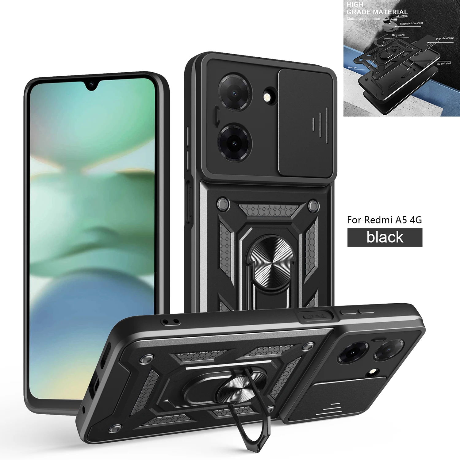 Armored Protective Phone Case with Magnetic Ring and Camera Protection