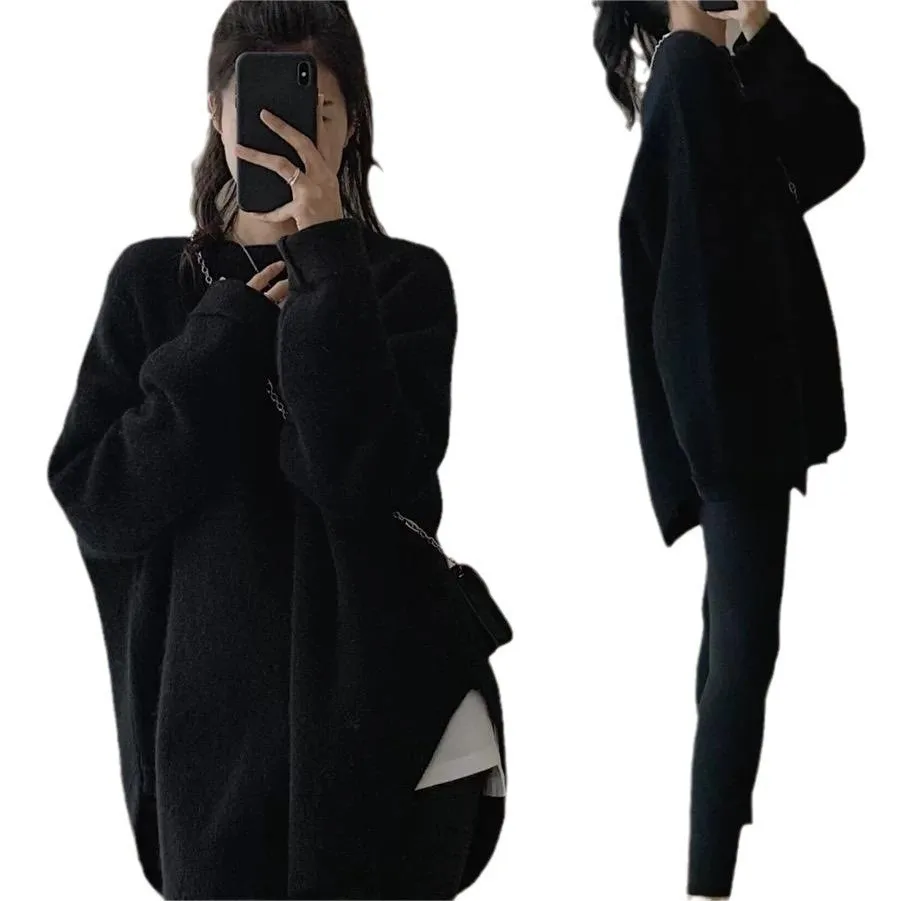 

Autumn and Winter Sweater Women's Big Size Pullover Senior Sense of Loose Lazy Wind in the Long Section of Faux Cashmere Bottomi