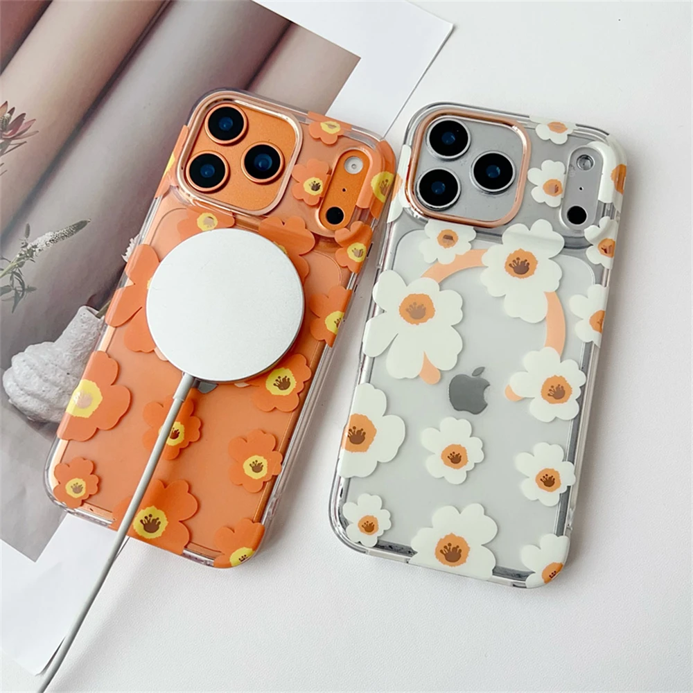 Floral Magnetic Clear Phone Case with MagSafe Wireless Charging Compatibility
