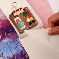New Mini Watercolor Paint Set Portable Pocket Artist Travel Art Painting Kit with Clip and Water Brush Wooden 8/15 Grid Box Mini 4