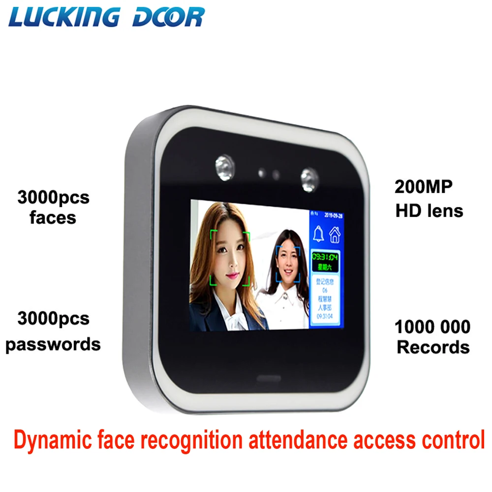 5 inch Touch Screen Dynamic Face Recognition Time Attendance Access Control System Employee Time Clock face dynamic attendance