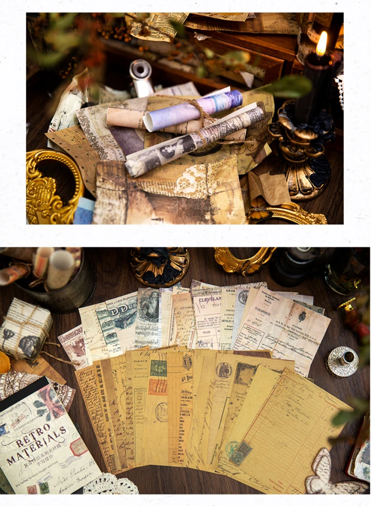 Yoofun 100 Blatt Vintage-Nachrichtenmaterial, Papier, Dual-Material, kreative Collage, Junk-Journal, Scrapbooking, dekorativer Notizblock – Detail 6