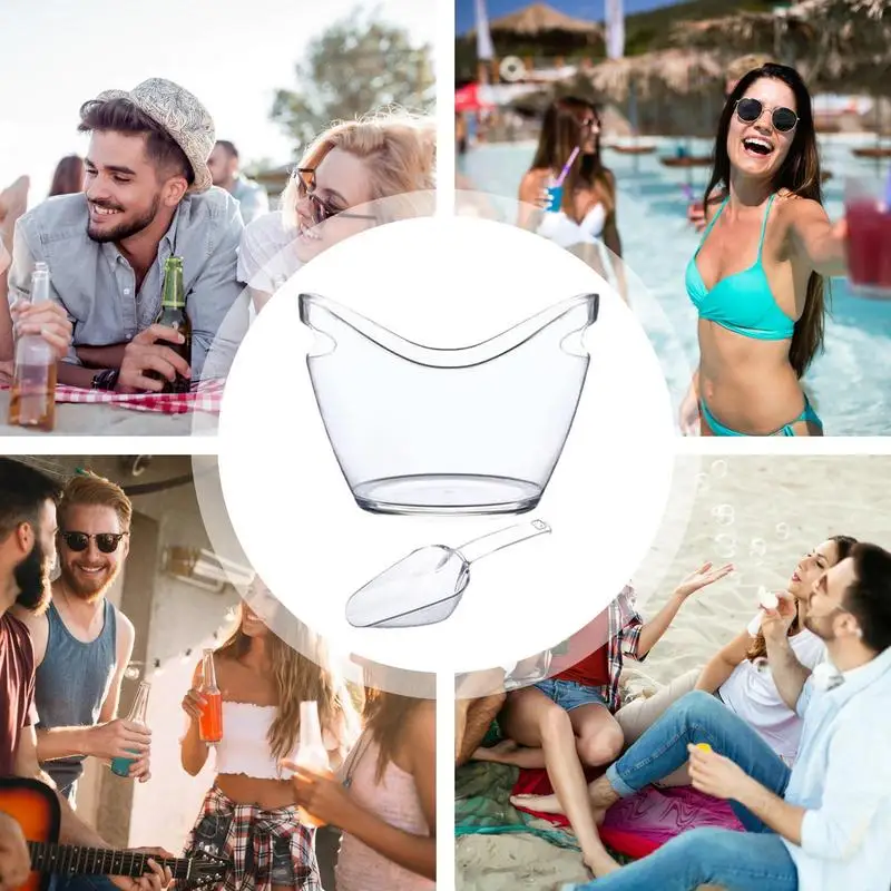 Clear Ice Bucket Multifunctional Drink Tub 2 Scoops Handle Cooling Large Ice Bucket For Wine Champagne Cooling Bar Supplies