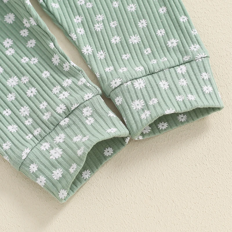 Focus norm 0-18m schöne Mädchen fallen Kleidung Sets 3 stücke Blumen druck Langarm gerippt Stram pler Schleife Hosen Stirnband – Detail 6