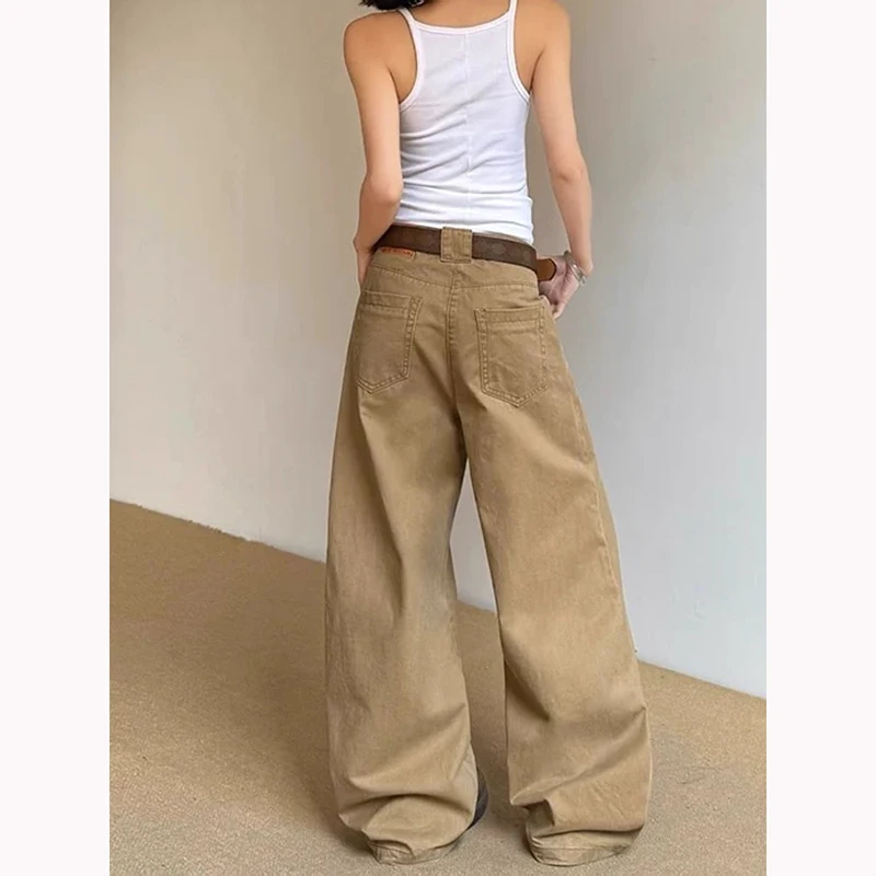 Y2K American Retro Khaki Jeans Women Curved Knife Loose Wide Leg Straight Casual Long Pants 5