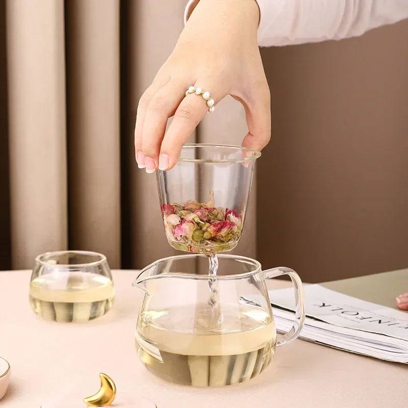 

600ml Transparent Glass Teapot Tea Pot 150ml Advanced Cup And Saucer Set Fruit Juice Water Flower Kettle Cafe Party Drinkware