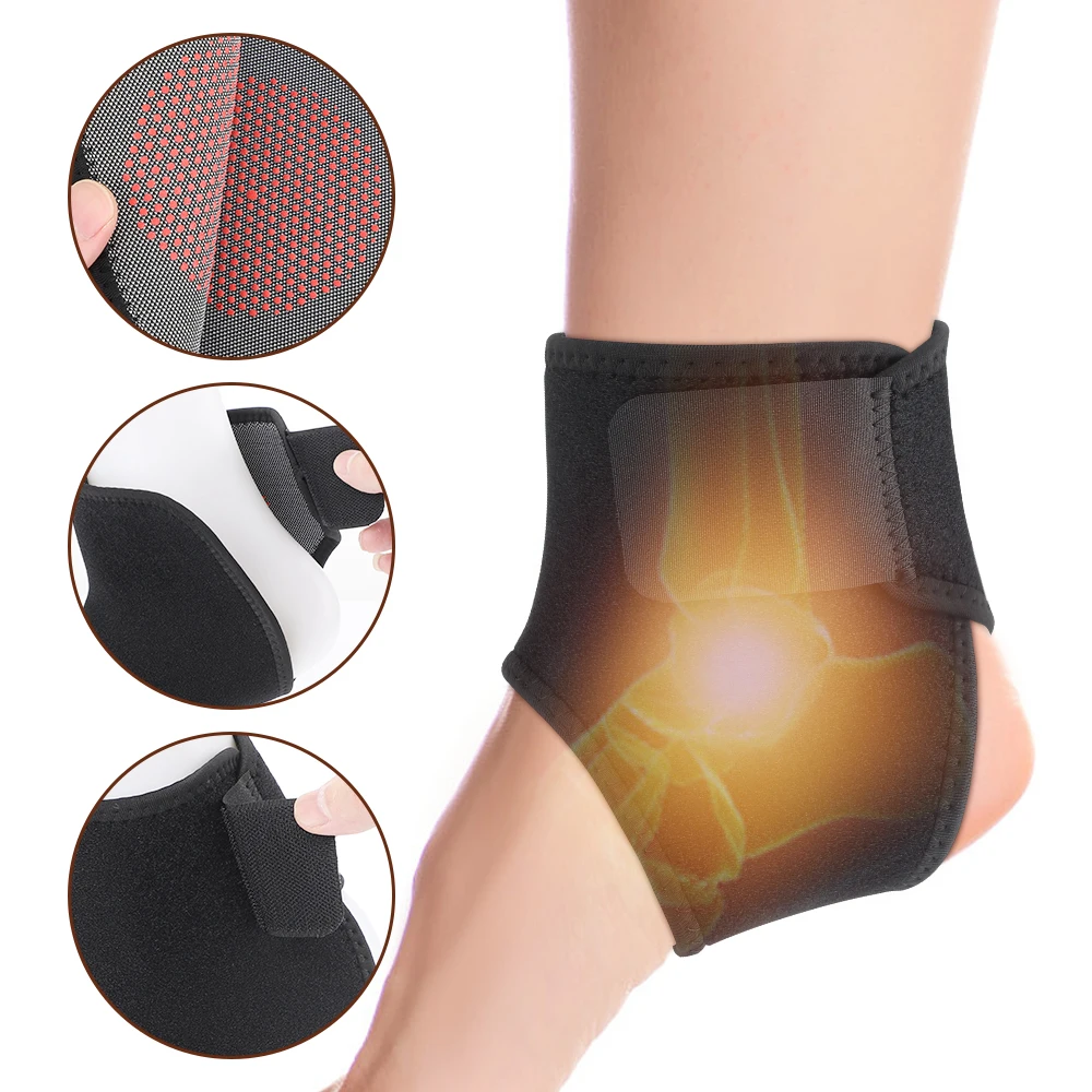 1pc Self Heating Magnetic Fiber Ankle Support Strap Adjustable Ankle Support Fixation Hot Compress Foot Protector Men and Women