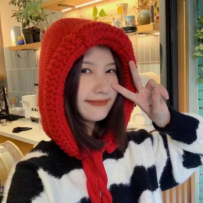 

New Red Bomb Cap Korean Version of The Autumn and Winter Christmas Thickened Knitted Women's Cap Retro Cute Outdoor Warm Beanies