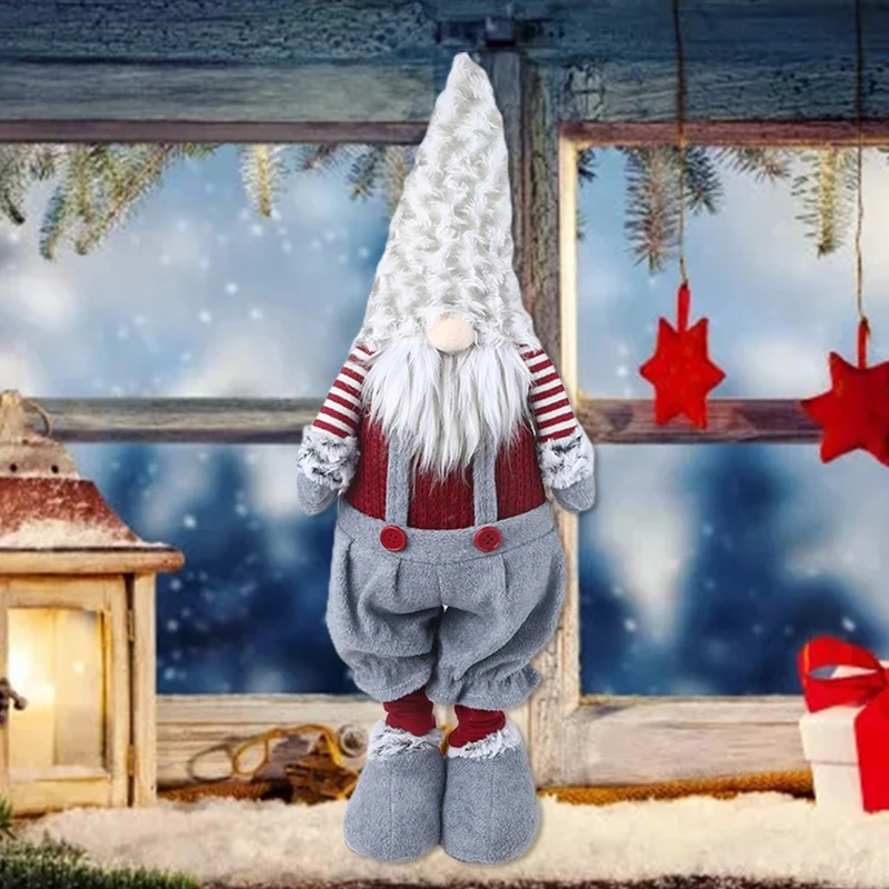 Handmade Christmas Elf Decoration Retractable Standing Swedish Gnome Tomte Toy For Doll Ornaments 6XDE