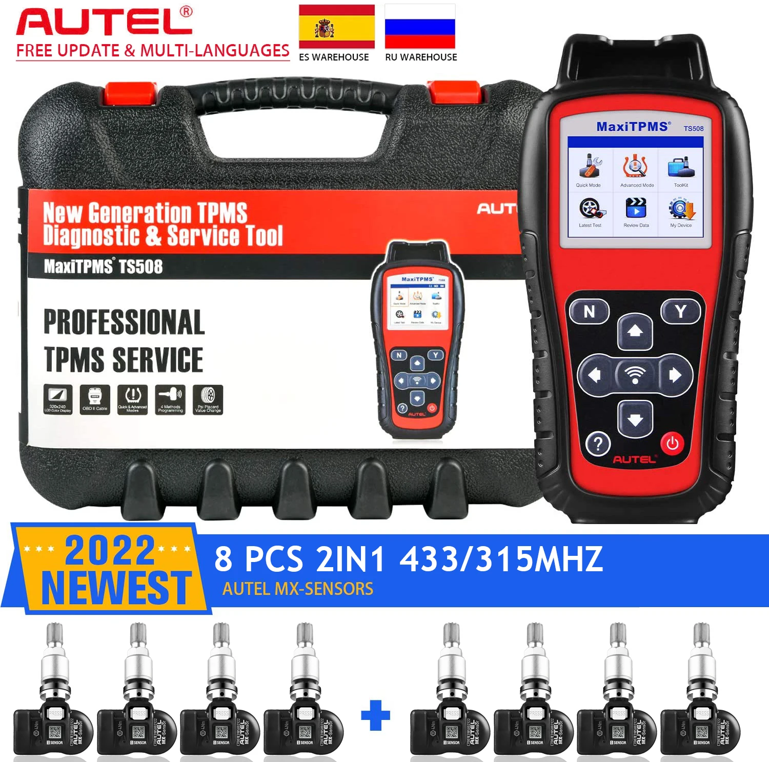 Autel Maxitpms Ts508 Tpms Diagnostic Tool With 8pc Mxsensor 433mhz