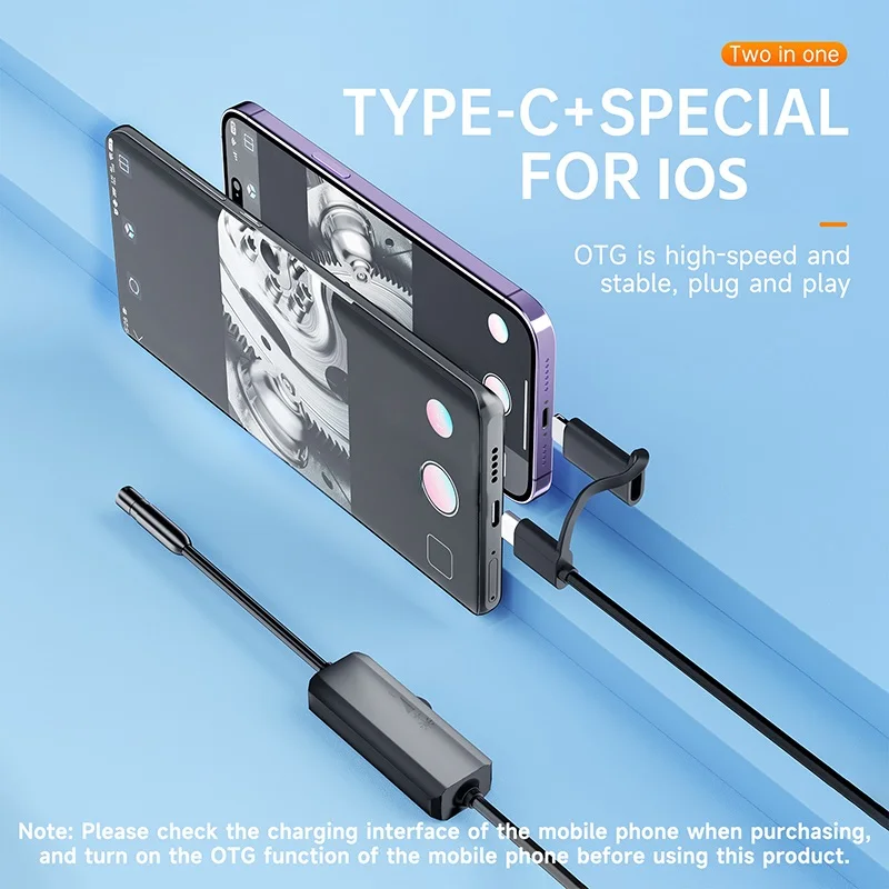 Endoscope Camera With Light For iPhone iPad IOS & Android Type-c Waterproof Borescope Industry Soft Wire Inspection Mini Camera 3