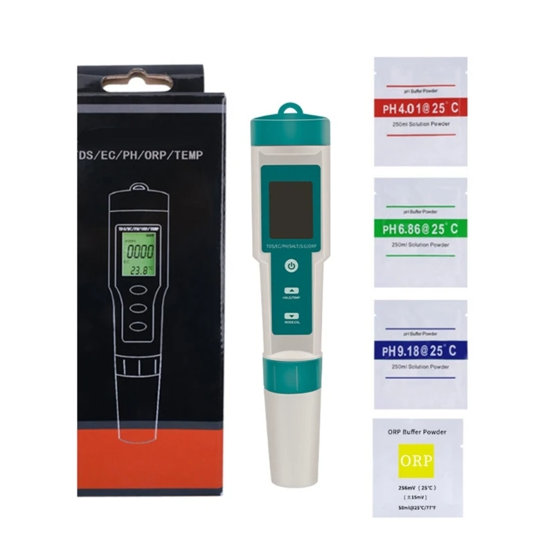 

Water Quality Meter with Backlight PH-TDS-TEMP-EC-Salinity-SG-ORP Tester