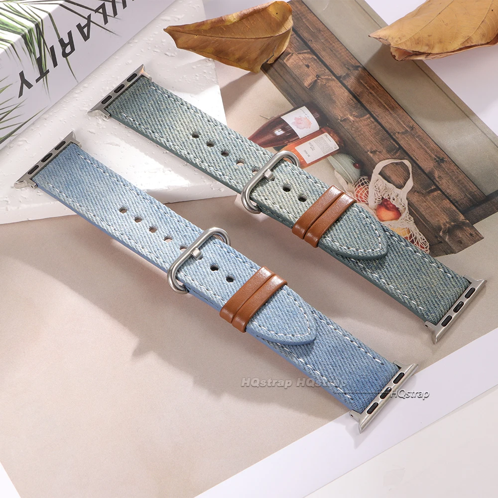 Luxury Leather & Denim Watch Strap - Premium Sailcloth Bracelet Design