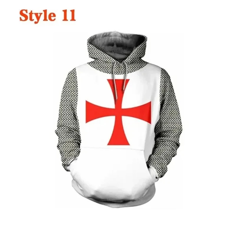 Felpa Con Cappuccio Uomo Cavaliere Templare – Stampata 3D, Modello Loose, Maniche Lunghe, Costume Medievale Crociato - 6