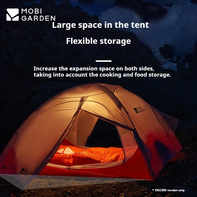 MOBI GARDEN Ultralight Tent 1-3 Person Camping Hiking Travel 15D 20D 30D Nylon Waterproof Windproof Backpack Tent Double Layer