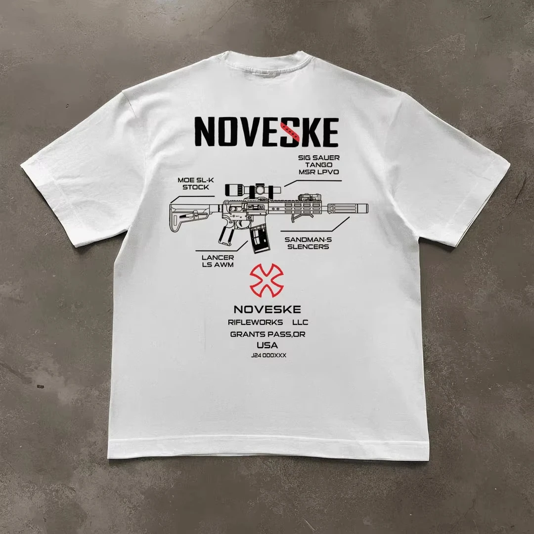 Funny Gun Noveske Men's Fashion Summer T-Shirt Streetwear Cotton Loose Fit Breathable Tee Casual Top for Men Comfort Fit
