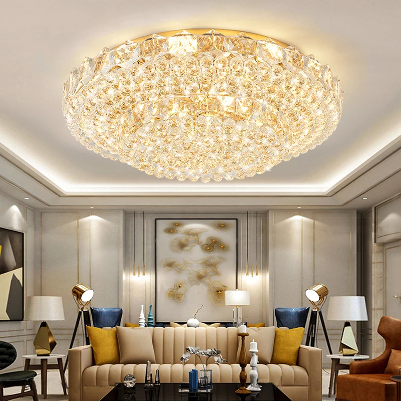 

2023 2-Tier LED Ceiling Chandeliers for Living Room Decor Gold Crystal Lamps for Ceiling Luxury Home Decorative Lighting Lustre