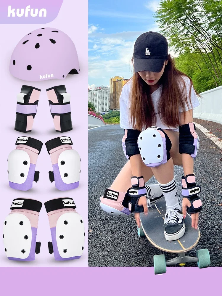 KUFUN Sport Protective Gear Set Knee Pad Elbow Skateboard Skating Girls Boys Pink Men Woman Protector Inline Roller Skate Hard