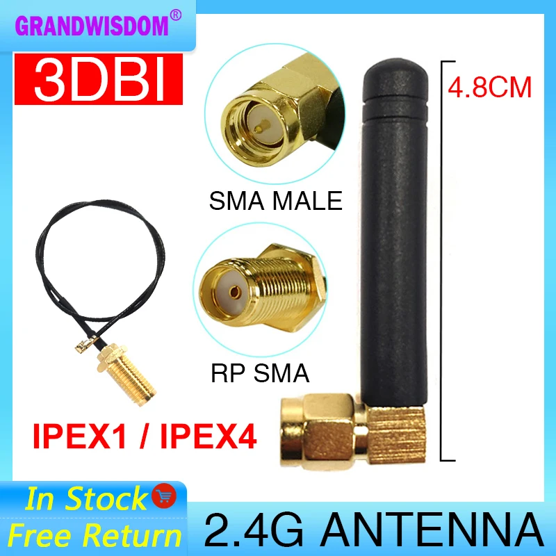 

GWS 10pcs 2.4G antenna 3dbi sma male wlan wifi 2.4ghz antene IPX ipex 1 4 MHF 4 SMA female pigtail Extension Cable iot antena