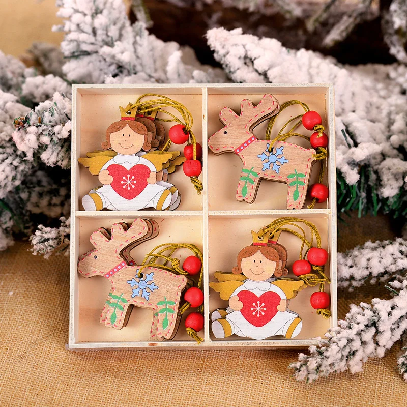 Christmas Decorations 12/9Pcs Christmas Wooden Pendant Snowflake Xmas Tree Hanging Ornaments