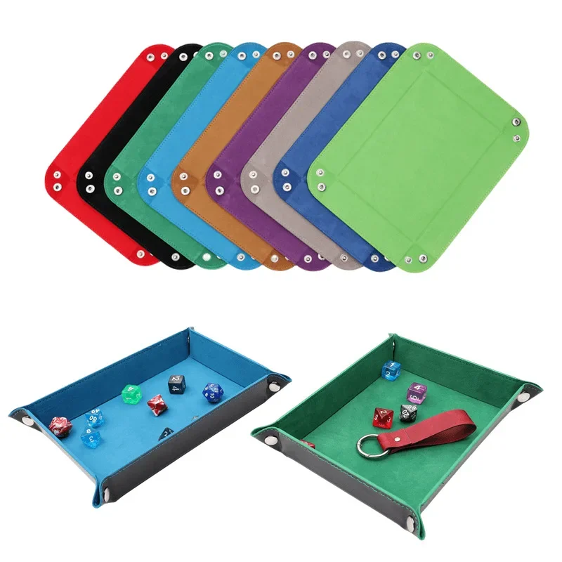 Foldable Dice Tray PU Leather Flannel Game Dice Plate Four Corners Folded Tray Home Desktop Decoration Box Coin Key Storage dice tray