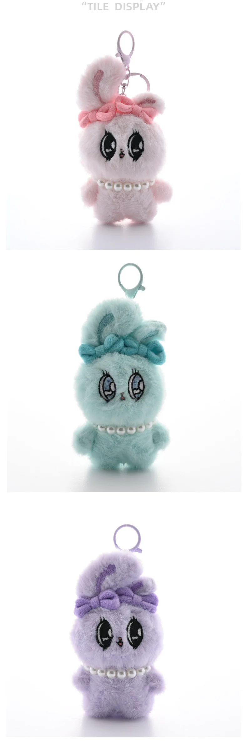 13cm kawaii große Augen Kaninchen Plüsch tier Schatz Bowknot Schlüssel bund schöne Rucksack Geldbörse Tasche Handtasche gefüllt Anhänger Geschenk – Detail 9