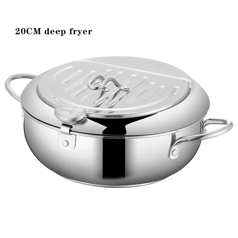 Household 220v 304 Stainless Steel Tempura Fryer Temperature Control Fried Chicken Fried Pan Cooking Tool Gas Electric Stove Uni 5