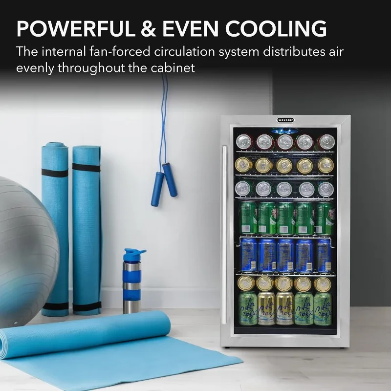 120-Can Beverage Refrigerator with Glass Door, 3.1 Cu Ft Freestanding Drink Mini Fridge, BR-130SB, Stainless Steel 2
