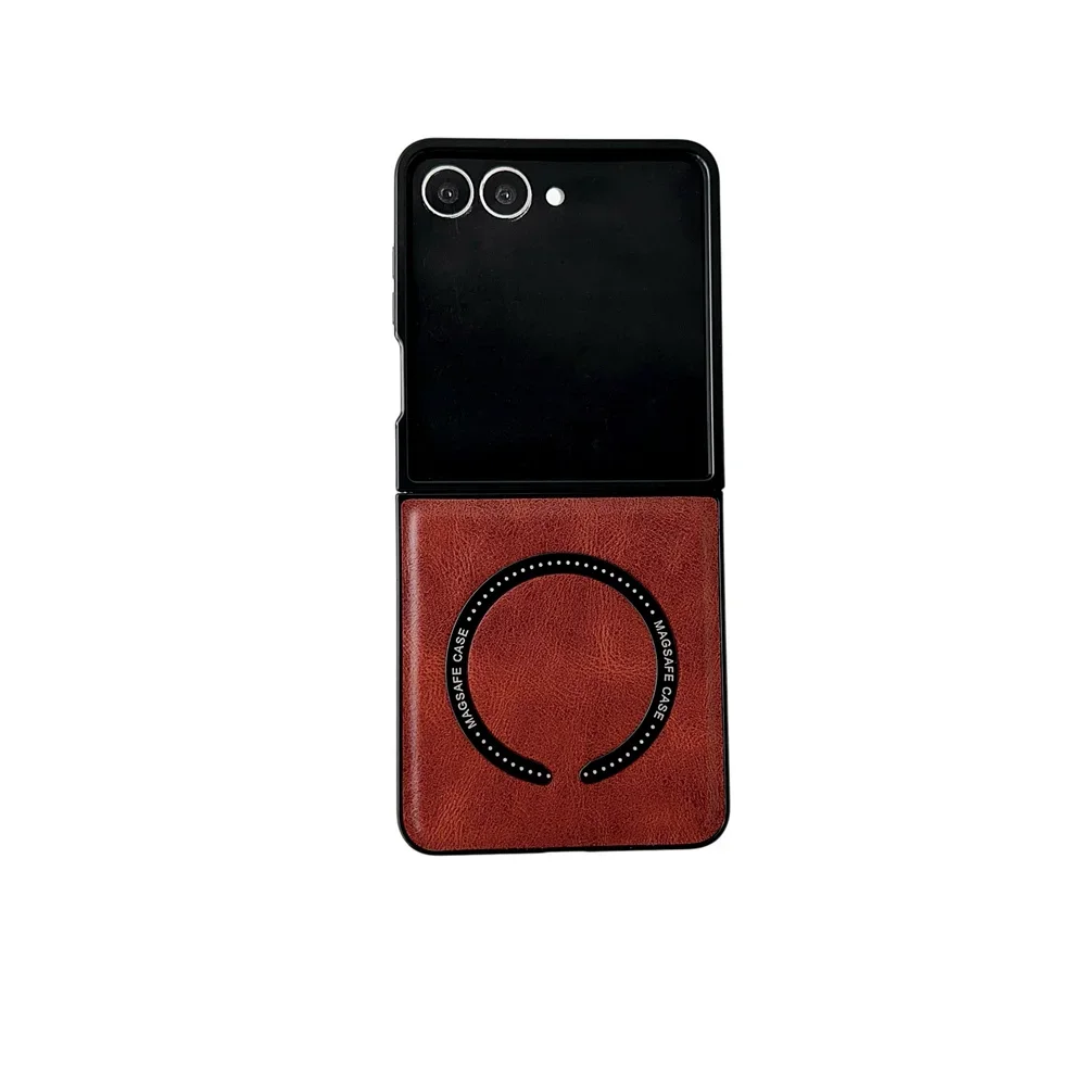 Luxury Leather Magnetic Wireless Charging Phone Case with Soft Bumper Cover