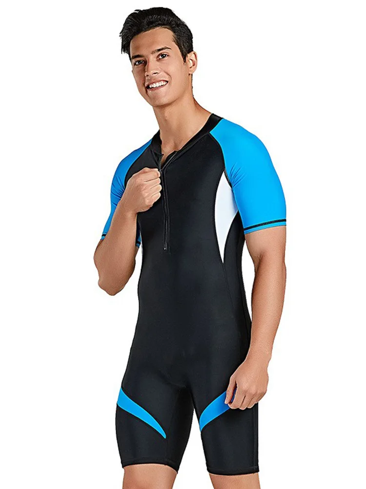 Men's Short Sleeve Swimsuit One-piece Thin Swimwear Quick-dry Sun Protection Clothes Beach Swimming Snorkel Surf Bath Suit